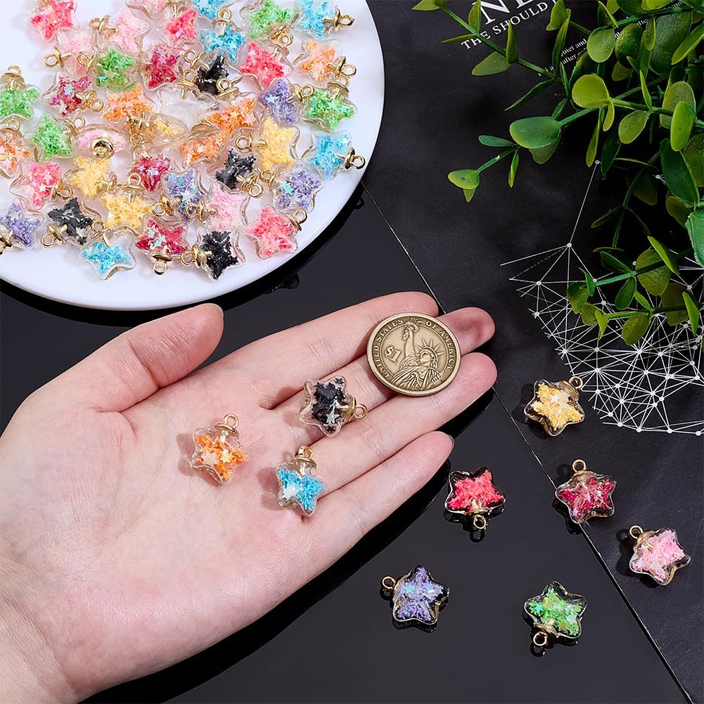 PH PandaHall 54pcs 9 Colors Glass Ball Charms Star Charms Luminous Star Pendants Glow in the Dark Pendants for Jewelry Making Bracelet Dangle Charm DIY Crafts 17X19mm - Image 3