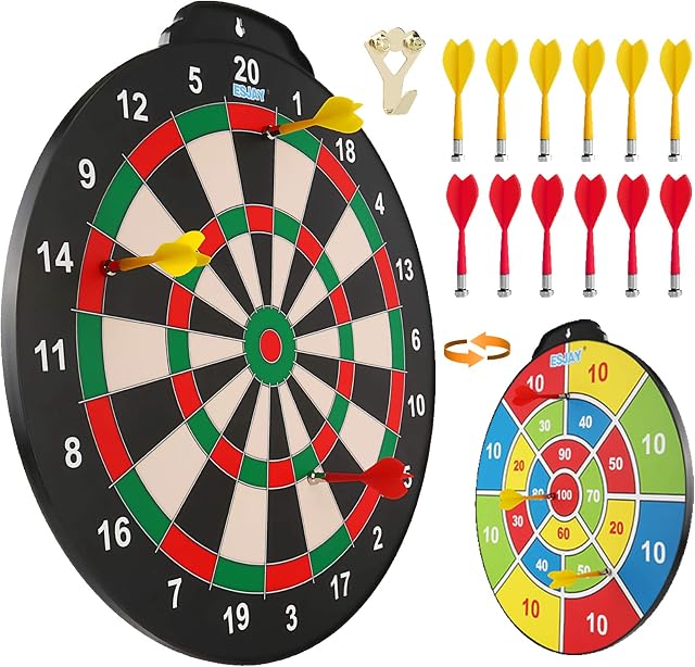 Esjay 18 inch Magnetic Dart Board Set, Safe Dart Game for Kids, Best Boy Toys Gift Indoor Outdoor Game with 12 Darts, Double Sided Large Size Dartboard