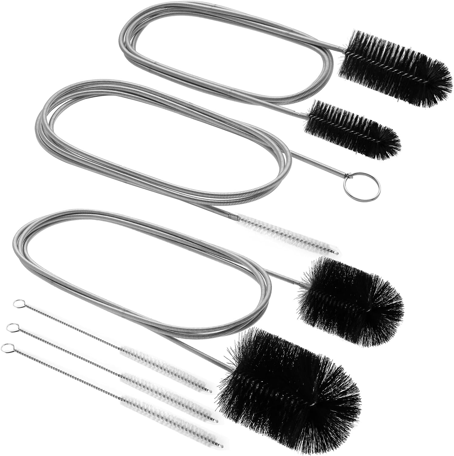 6Pcs Flexible Drain Brush 78 Inch Pipe Cleaning Brush 63 Inch drain cleaner brush 59 Inch Hose Brush and 3 Pcs 9 Inch Straw Cleaner Brush for straws Kitchen Sink Plumbing and Shower Drain Tube (Black) Black - 6pcs