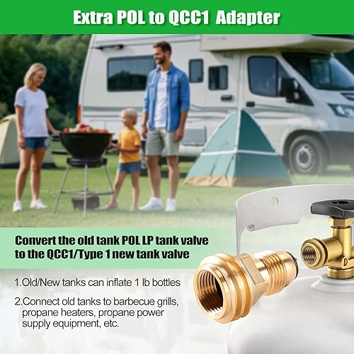 Miniatura 5 de Propane Refill Adapter Hose 3 FT, Propane Refill Adapter for 1 lb. Tanks (QCC1/Type1 Inlet) with POL to QCC1 Propane Tank Adapter, Pressure Gauge,