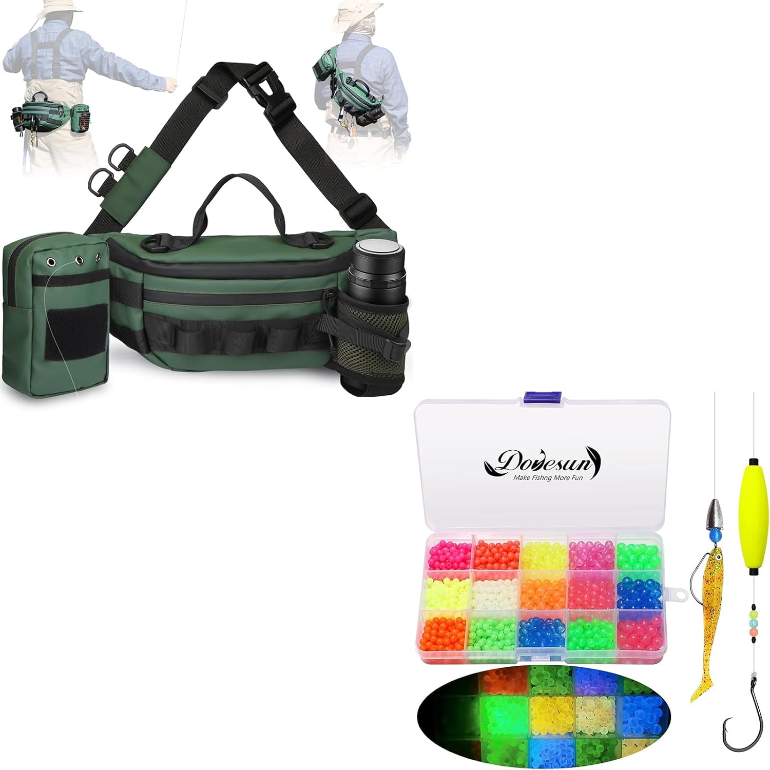 Dovesun Fishing Beads + Water-Repellent Fly Fishing Bag Fishing Fanny Pack