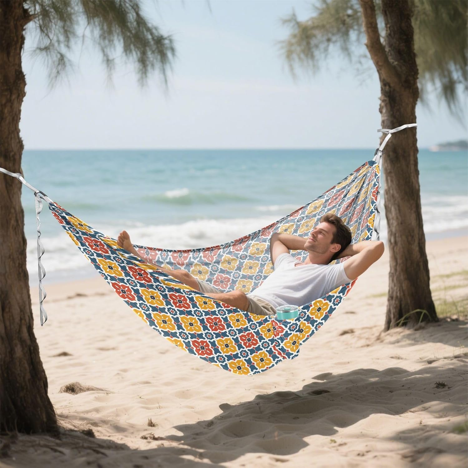 Moroccan Style Irregular Patterns Hammocks with Hanging Rope Fabric Hammock for Camping & Hiking Essential