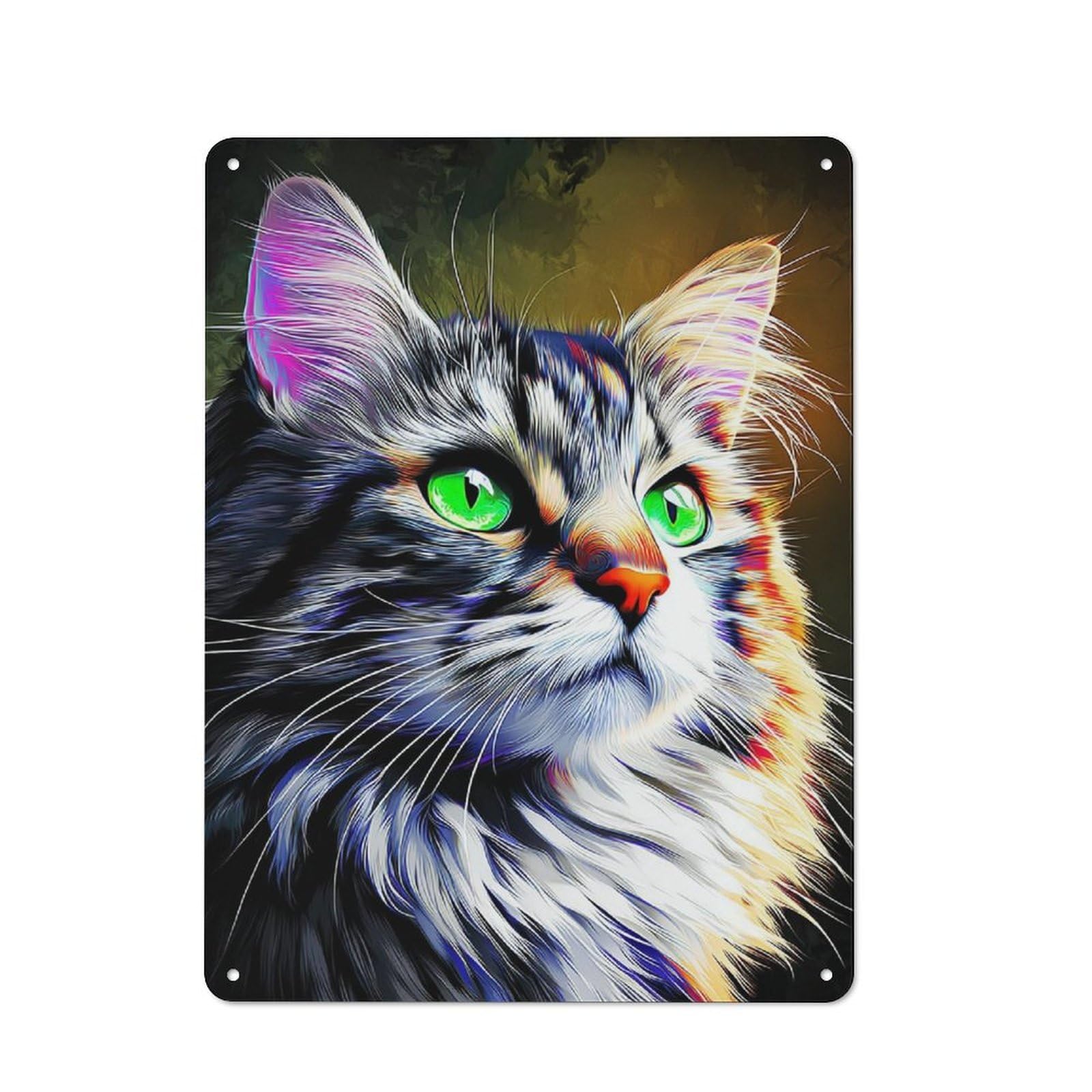 Junmoney Colorful Cat Portrait Rustic Metal Plaque 40X30cm For Hobby Room Or Studio, For Creative Interior Collectors