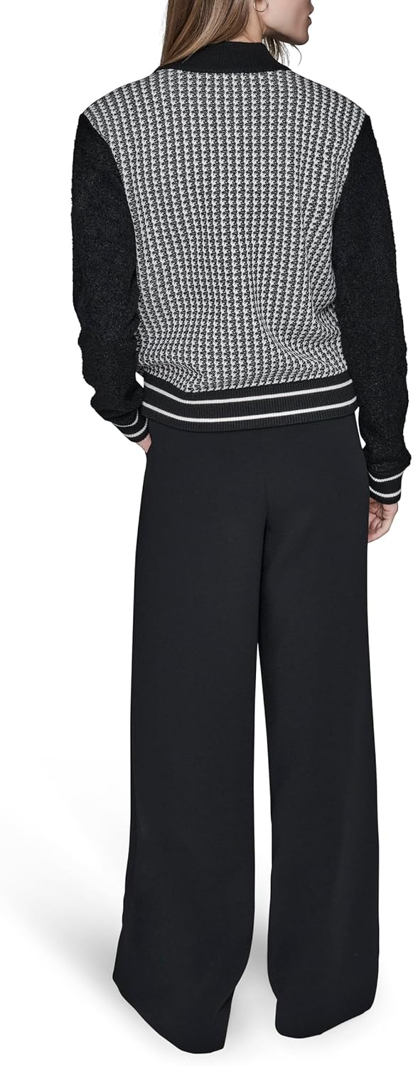 Karl Lagerfeld Womens Long Sleeve Crew Neck Bonjour Zip Up Sweater - Image 4