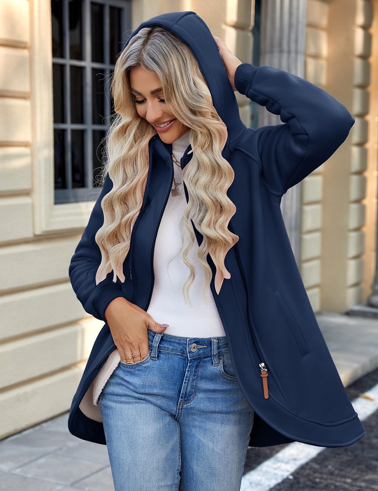 UMIPUBO Felpa Donna con Cappuccio Invernale Felpe con Zip Fodera in Pile Hoodie Sweatshirt a Manica Lunga Caldo Lungo Giacca con Tasche Cotone Termica Cappotto Pullover