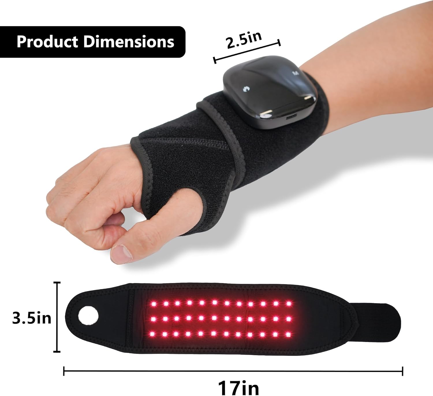 Red Light Therapy Wristband for Hand Wrist, 5 Heat & Vibration Massage Settings, 660nm & 850nm Wearable Near Infrared Wrap, 2000mAh Wireless Controller, 36 LEDs for Faster Recovery & Hand Pain Relief