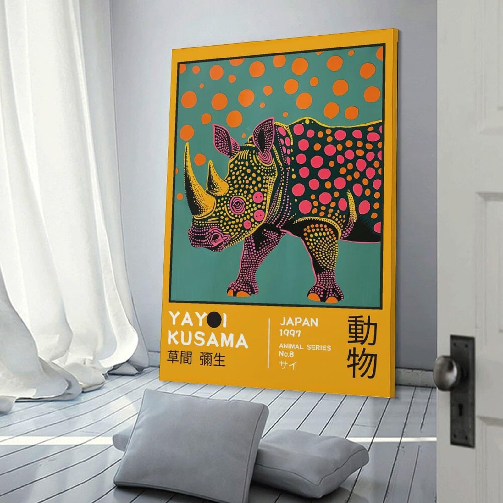 Junmoney Yayoi Kusama Rhino No.8 Exhibiton Poster Decorative Wall Artwork 08x12inch(20x30cm), for Living Room, Bedroom, Office Or Hallway, Decorative Artwork with Broad Appeal