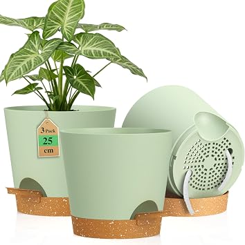 WSMKSZ 25cm Self Watering Plant Pots Indoor Outdoor, 3 Pack Flower Pots