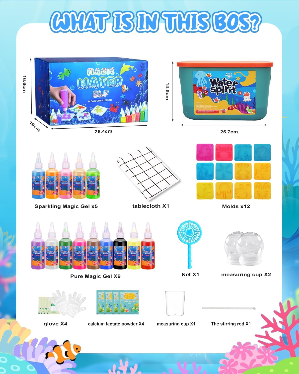 Magic Water Elf Toy Crafts Kits with Tablecloth for Kids - Squishy Maker Aqua Fairy Water Gel Kit with 14 Magic Gels+12 Molds DIY Water Pets Christmas Craft Gifts for Kids Boys Girls Ages 5-12