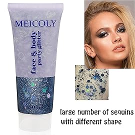 MEICOLY Black Glitter, Professional Body Paint, Mermaid Sequins Eye Glitter for Halloween Cosplay SFX Makeup, Chunky Face Gel for Women and Kids, 50ml
