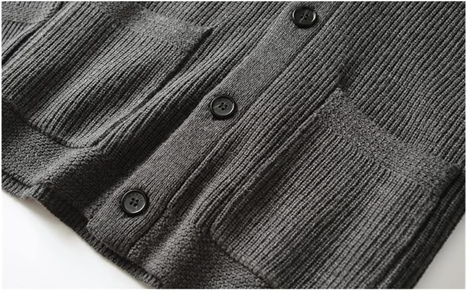 KEHAIOO Men's Shawl Collar Cardigan Sweater Slim Fit Knit Button Black Merino Wool Sweater