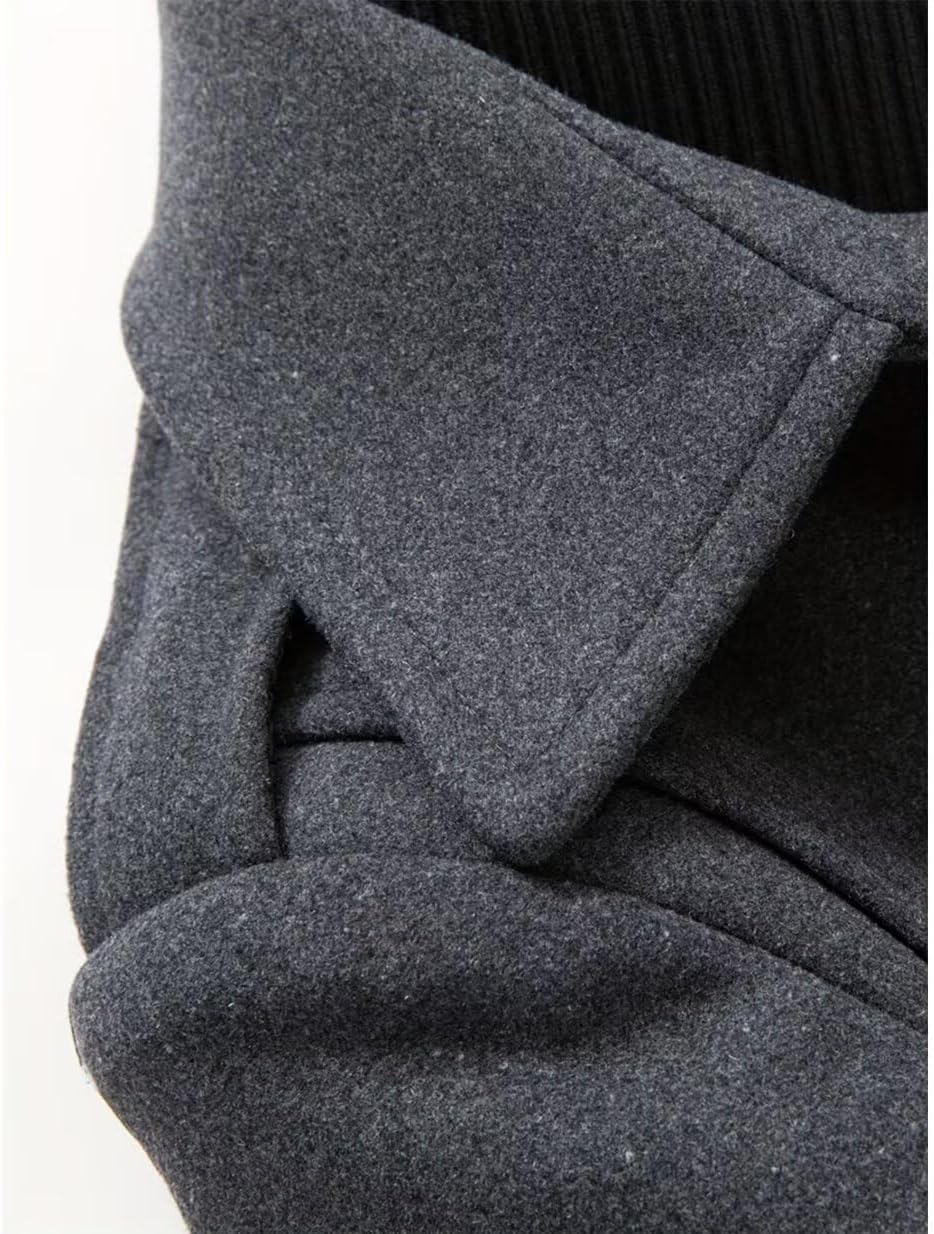 INVACHI Men's Trench Coat Wool Blend Single Breasted Peacoat Thermal Business Winter Coat with Removeable Collar - Image 3