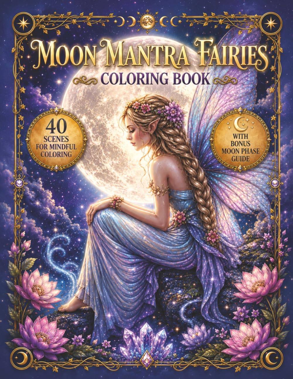 Moon Mantra Fairies Coloring Book, Intricate Designs for Adults and Teens: A Magical Moon Fantasy Coloring Book with 40 Relaxing Fairy Scenes and Bonus Moon Phase Guide