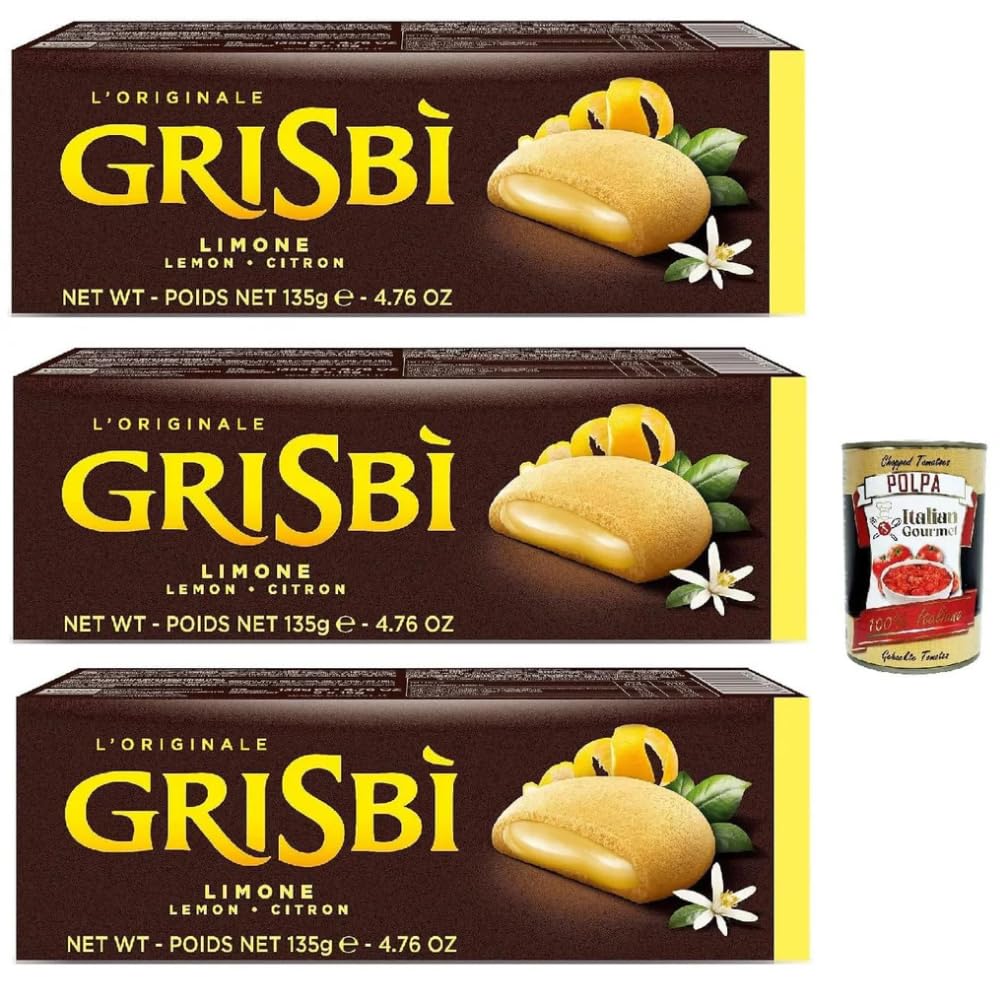 Italian Gourmet Bundle Grisbi Biscuits fourrés citron 3 x 135 g (405 g) – Gâteaux italiens cœur crème citronnée, snack gourmand pause café, dessert à partager, saveur fraîche + Italian Gourmet Polpa