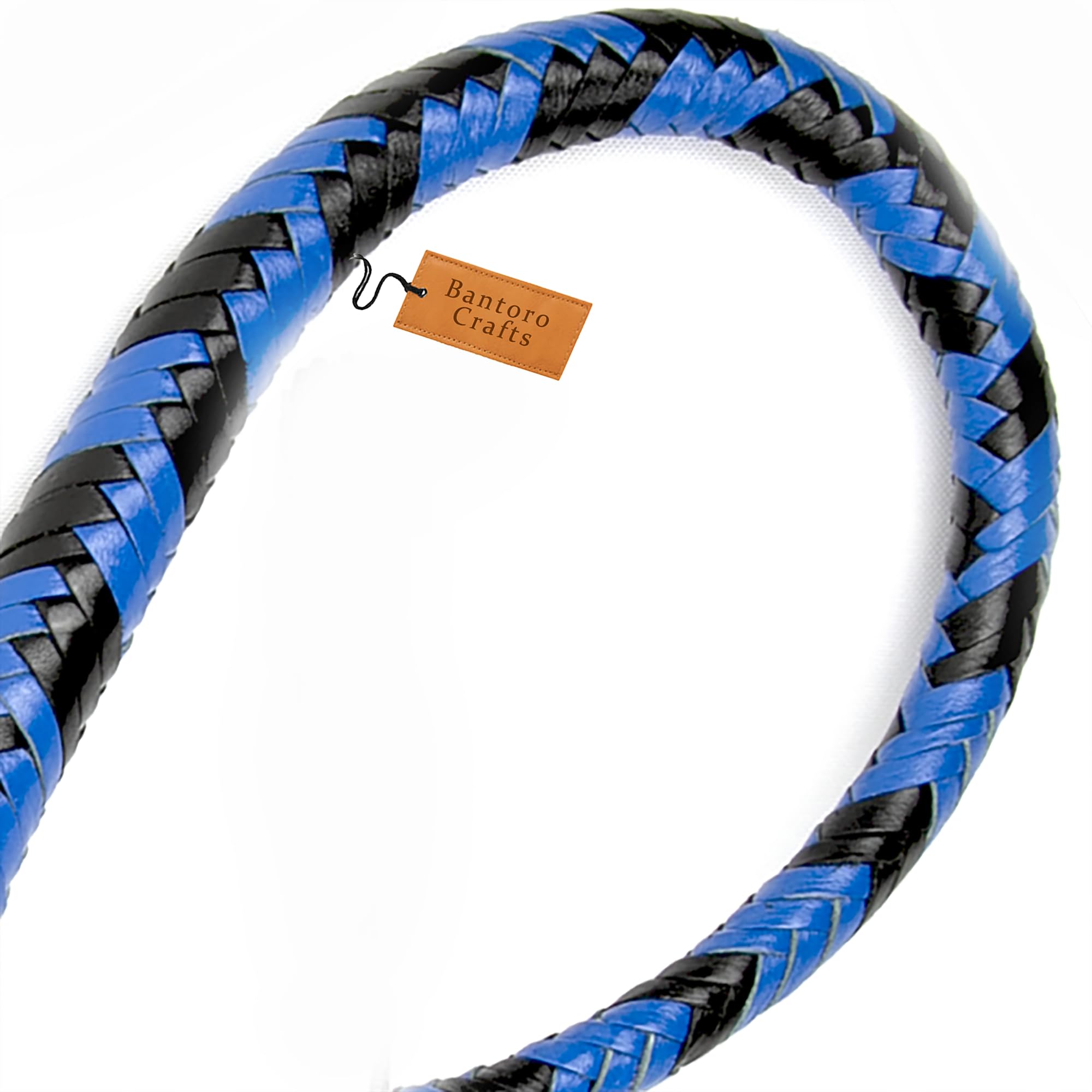 Noir et Bleu 3 Pieds / 0,90 mètre Le Fouet Serpent a des Boules de Plomb. Fouet en Cuir à craquements bruyants Tressage à 12 Tresses