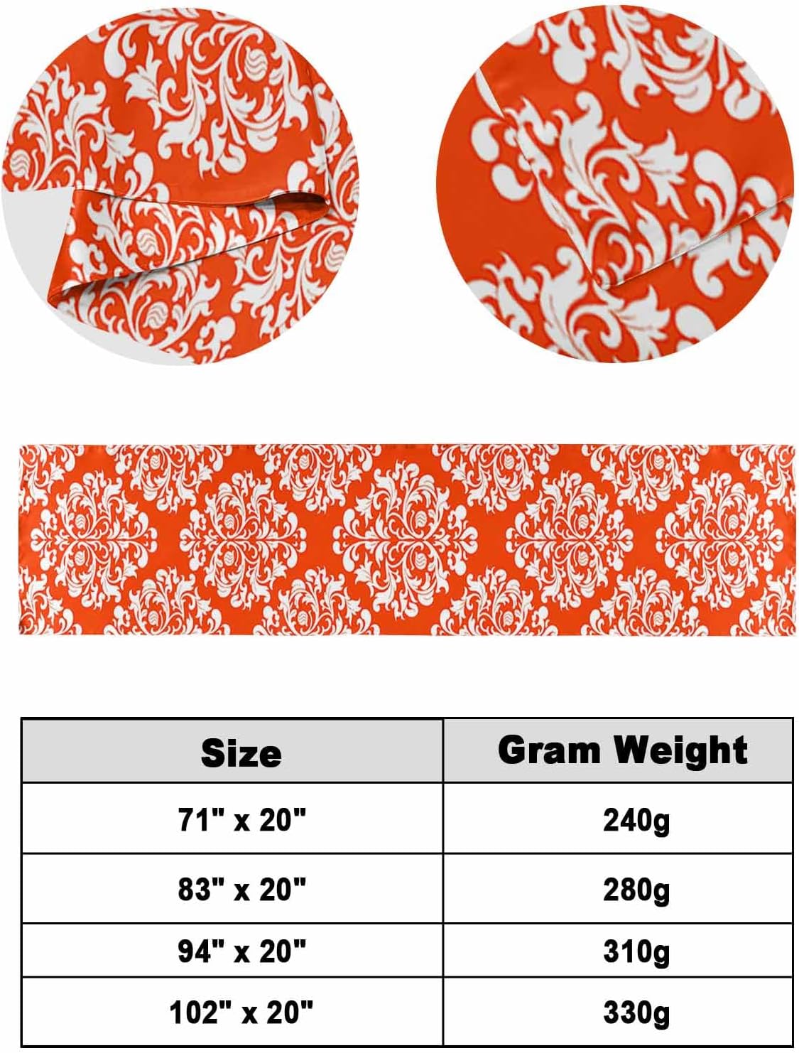 Smile Sunflower Bed Runner Scarf Orange Classic Luxurious Old Brocade Pattern Bedding Scarf Decorative Bed Runners Cover for Home Bedroom Hotel Wedding Room Bed Scarf for Foot of Bed King 102x20in