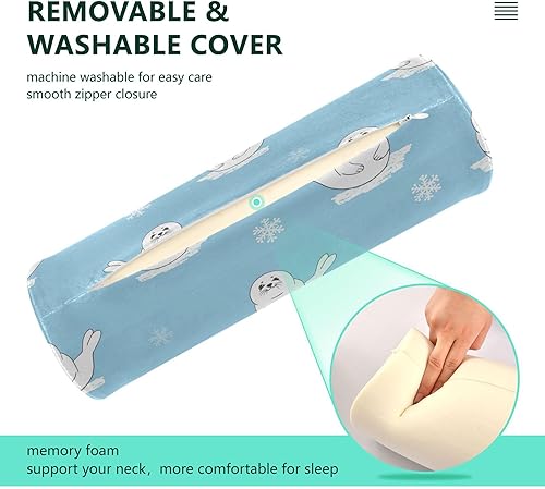 Miniatura 3 de Funda de almohada cervical con sello de dibujos animados lindo para cuello cilíndrico, almohada redonda para almohada de apoyo para piernas,
