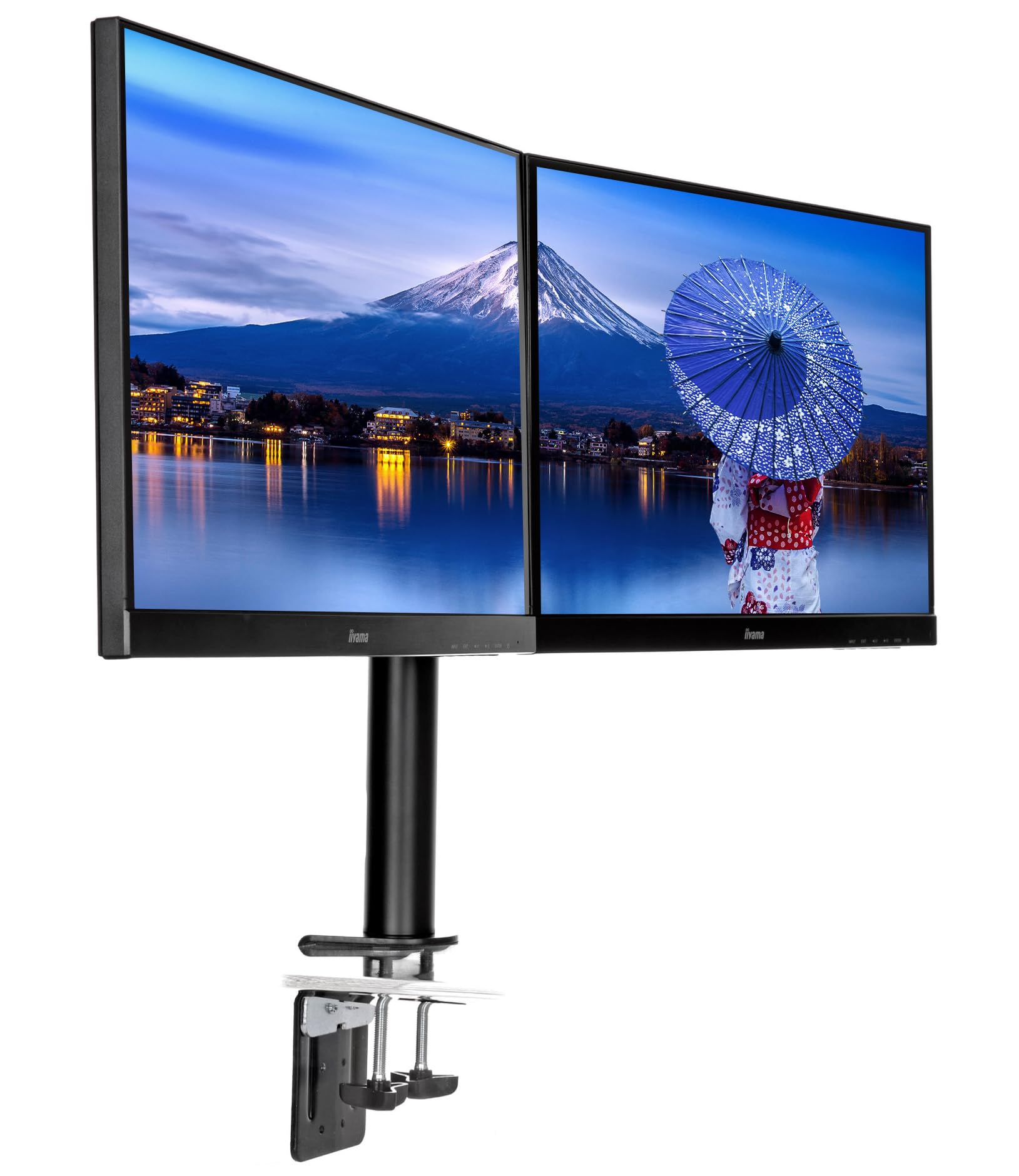 Iiyama DS1002C-B1 Dual-Monitor Halterung-/ Tischklemme (für Displays bis 30 Zoll und maximal 10kg / Monitor) schwarz