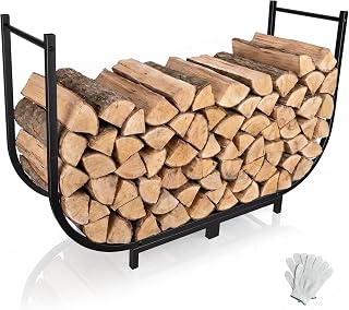 Firewood Rack Outdoor, 40 Inch Indoor Large Firewood Rack-Stable Curved Firewood Storage Heavy Duty & Rustproof Metal Log Holder w Hook for X-mas Decoration or Tools Nearby Fireplace