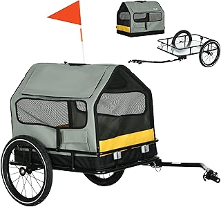 PawHut 3-in-1 Hundeanhänger Haustierhaus, Lastenanhänger Hundefahrradanhänger, Hundewagen mit Reflektoren für kleine Hunde bis 10 kg, Oxford, Grau