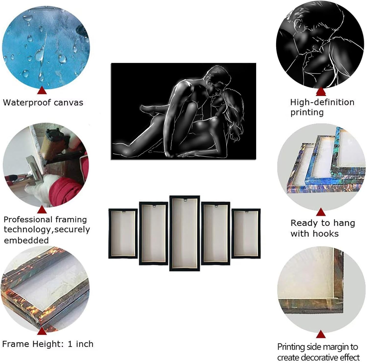 Black and White Sexy Pictures Home Decor Artwork Abstract Woman and Man Paintings Canvas Prints Wall Art for Bedroom Living Room Bathroom Framed Ready to Hang