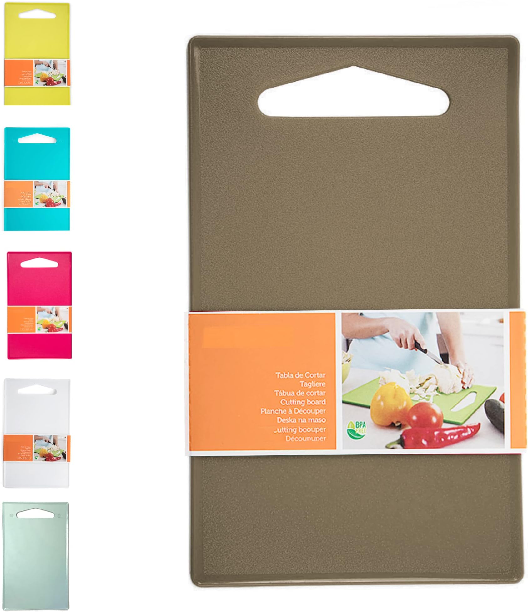 Plastic Chopping Board Cutting Board, Professional Kitchen Catering Cutting Boards with Hanging Hole, Camping Chopping Board, Durable Dishwasher Safe (36x24cm - Brown)