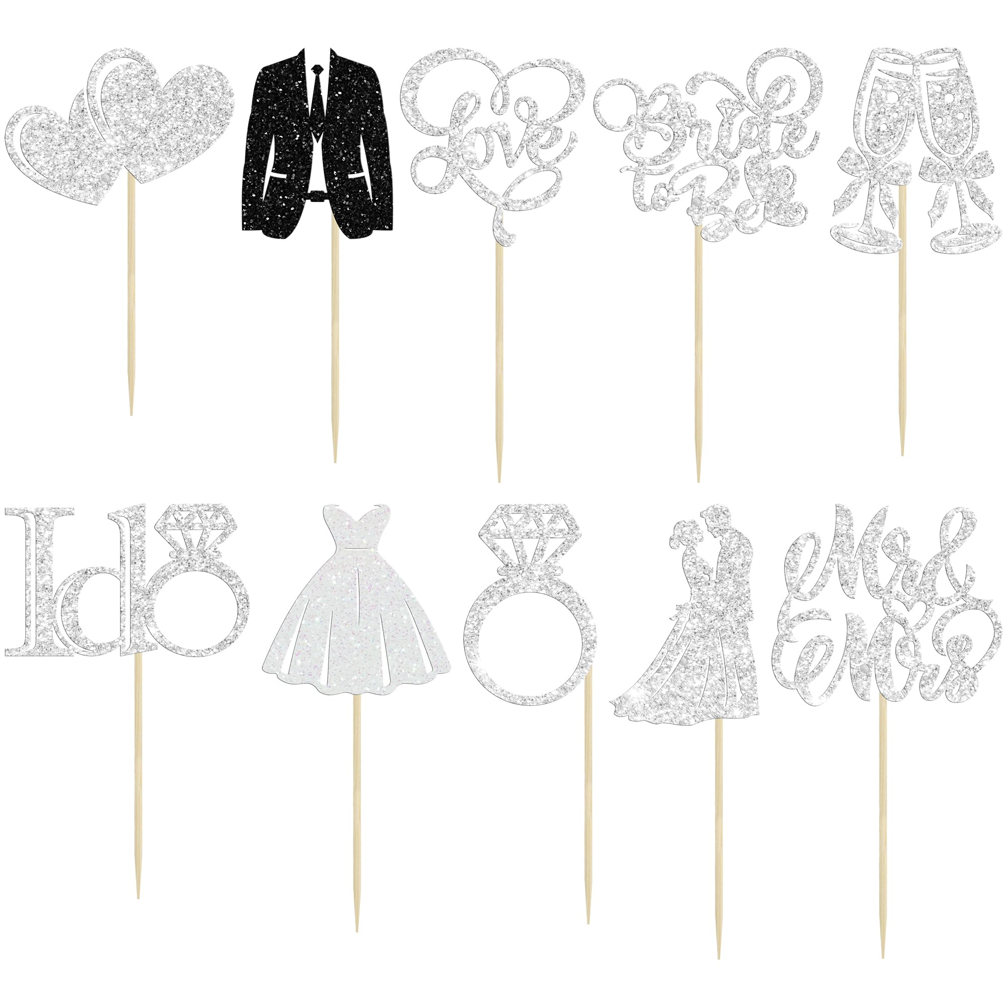 Gyufise 30Pcs Bride to Be Cupcake Toppers Glitter Diamond Ring I Do Love Cupcake Picks Miss to Mrs Bridal Shower Wedding Engagement Bachelorette Cake Decoration Silver - Image 3