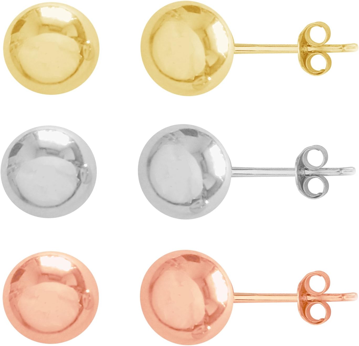 Ritastephens 14k Yellow White Rose Gold Ball Set Earrings 5mm Stud Post 3 Pair Set
