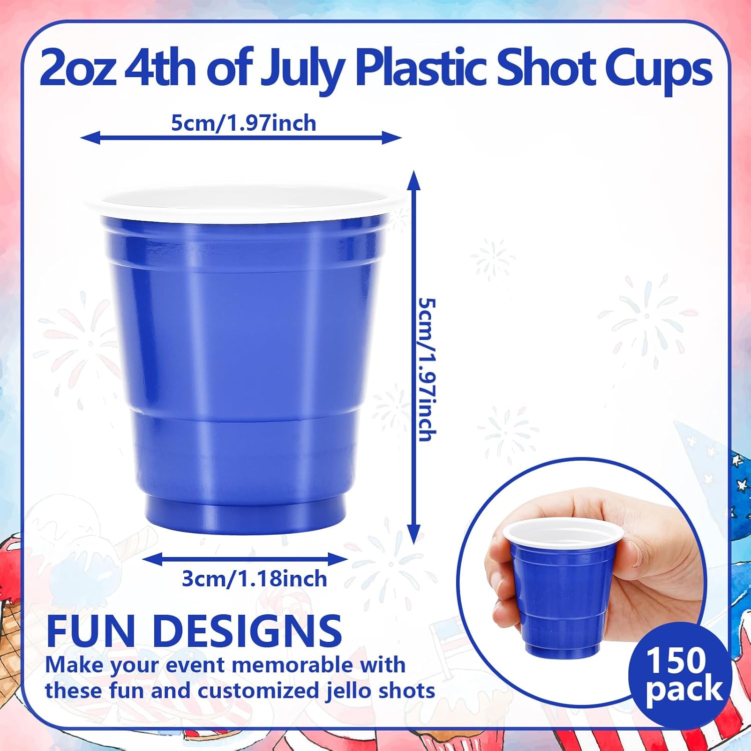 Whaline 150 Pcs 2 Oz Patriotic Plastic Shot Cups 4th of July Disposable Mini Shot Glasses Small Red White Blue Party Cups for Independence Day Party Beer Drinks Snacks Samples Tastings Supplies