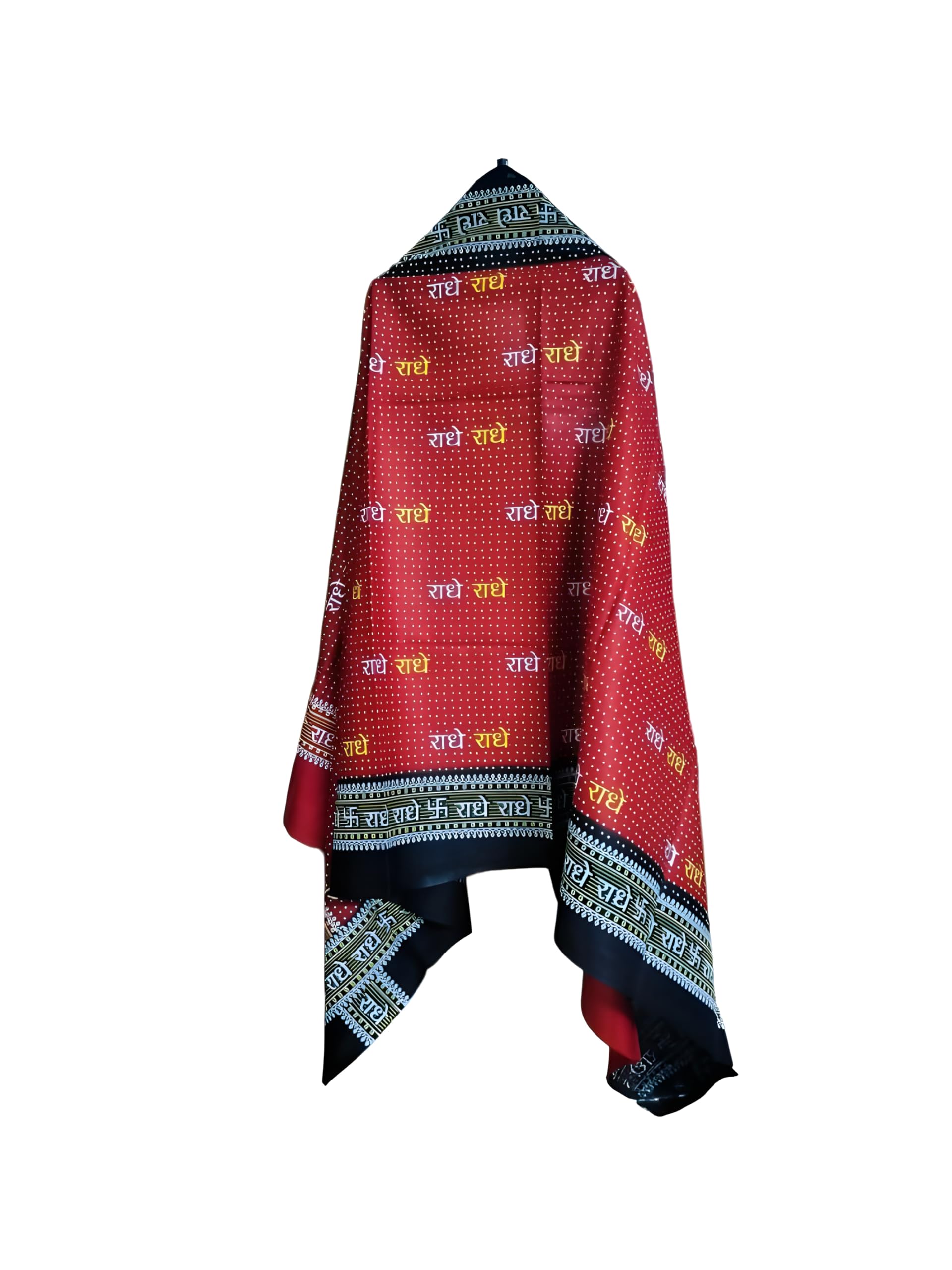Desi Legacy Radhe Radhe Cotton Shawl with Traditional Pattern | 180x91 cm Red Fabric with Black Borders & Yellow Mantra Print | Devotional Hindu Textile for Puja, Temple, and Spiritual Wear-image-11