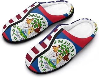 US & Belize Flag Funny Women's Cotton Slippers Shoes Printed Soft Non-Slip Sole Home Shoe
