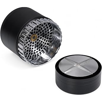 5-Layer Toothless Herb Grinder - Premium Aluminium Spice Mill with Pollen Catcher Smooth Grind Technology Includes Scraper & Brush Black