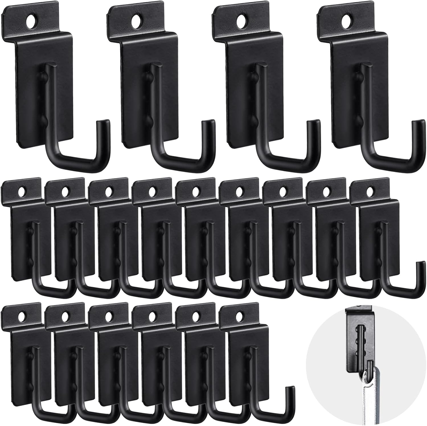 60Pcs Heavy Duty Slatwall Hooks, J Shaped Slat Wall Shelf Brackets Hangers Accessories Pegboard Gridwall Display Hooks for Panel Garage Home Garden Shops (Black)