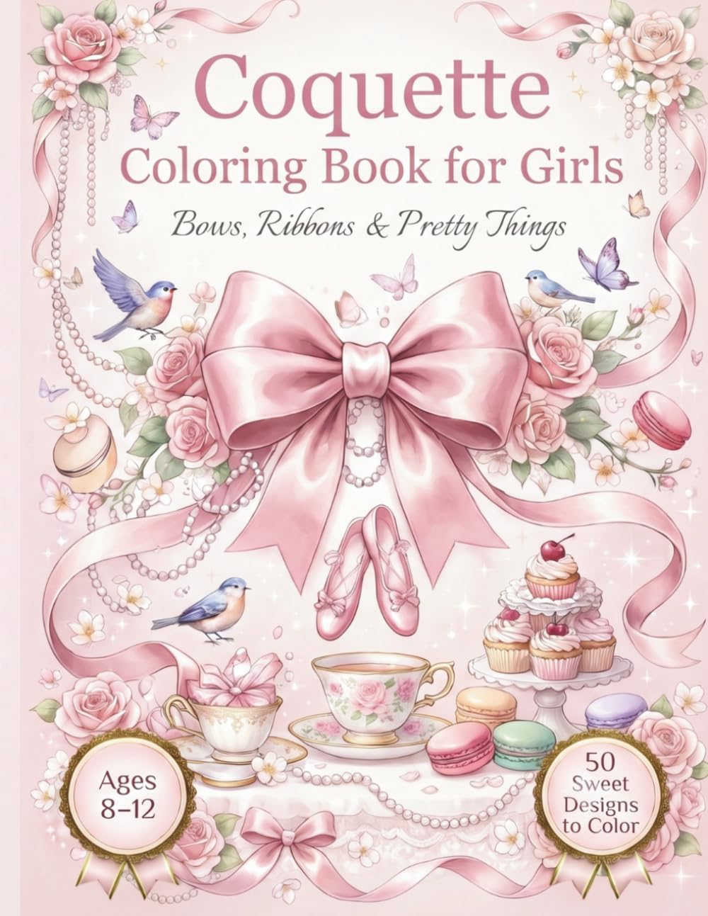 Coquette Coloring Book for Girls: Bows, Ribbons & Pretty Things — 50 Sweet Designs for Girls Ages 8-12