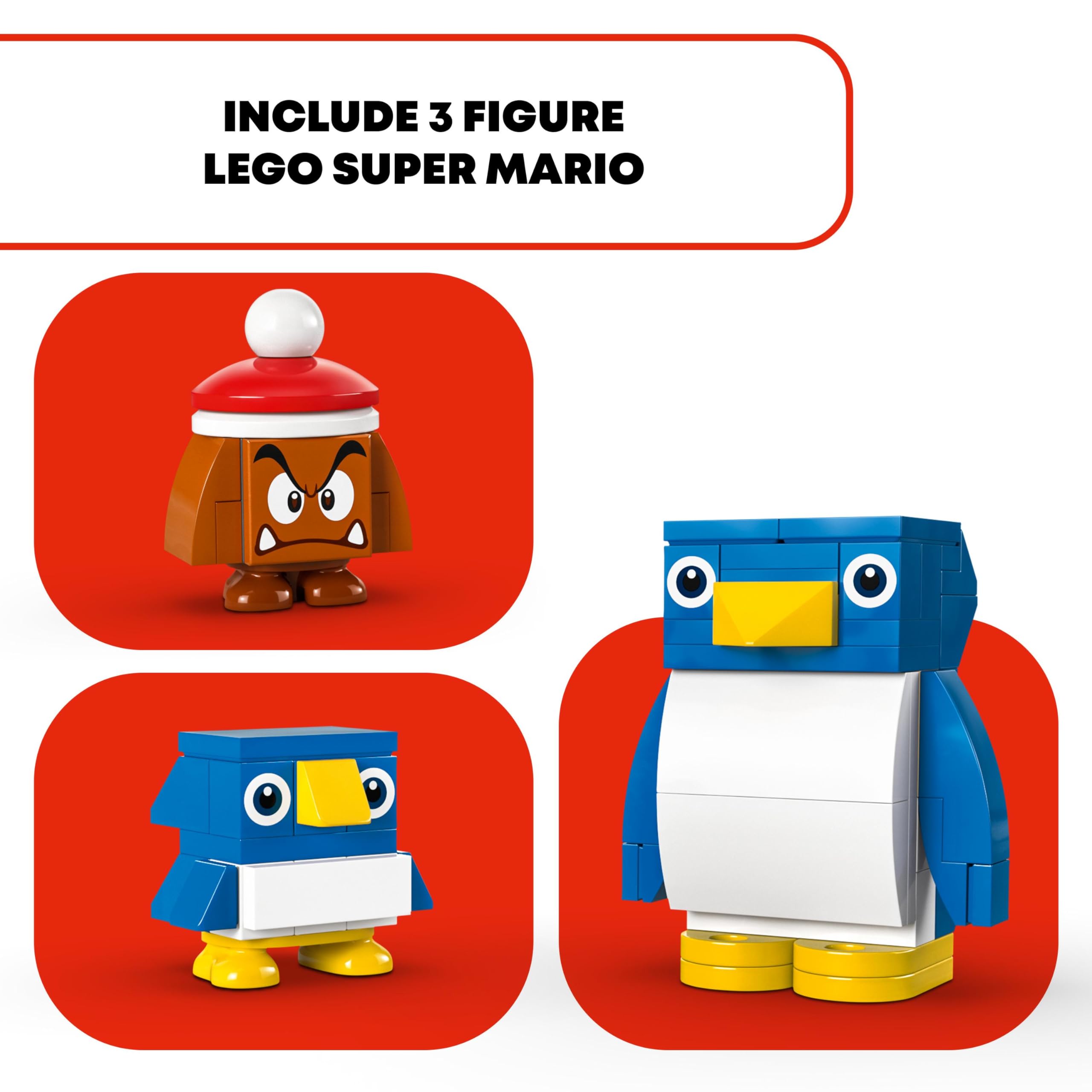 LEGO Super Mario Pack di Espansione La Settimana Bianca della Famiglia Pinguotto, Giochi da Collezione per Bambini da 7 Anni con 3 Personaggi, Regalo per Gamer da Abbinare a Uno Starter Pack 71430