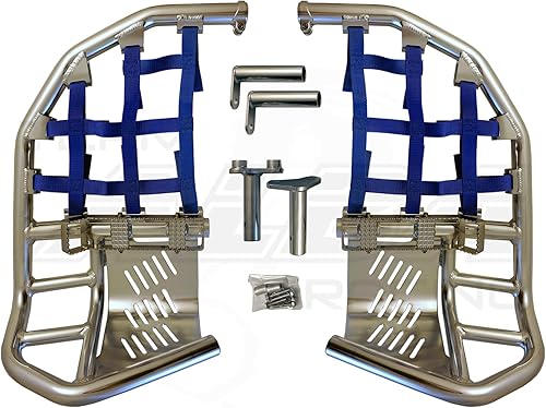 Compatible con YamahaYFZ 450R, 450X años 2009 y más (marco de aluminio e inyección de combustible) Barras de Nerf Propeg Silver con red azul.