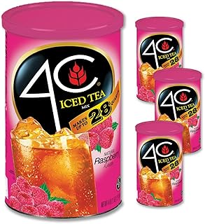 4C Powdered Drink Mix Cannisters, Raspberry Tea 3 Pack, 28 Quarts, Family Sized Cannister, Thirst Quenching & Refreshing Flavors