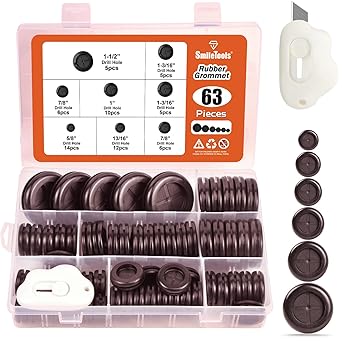 SmileTools 63Pcs 6 Sizes Double Sided Rubber Grommet Kit for Wire Protection - Cable Wire Hole Plug, Drill Hole 5/8