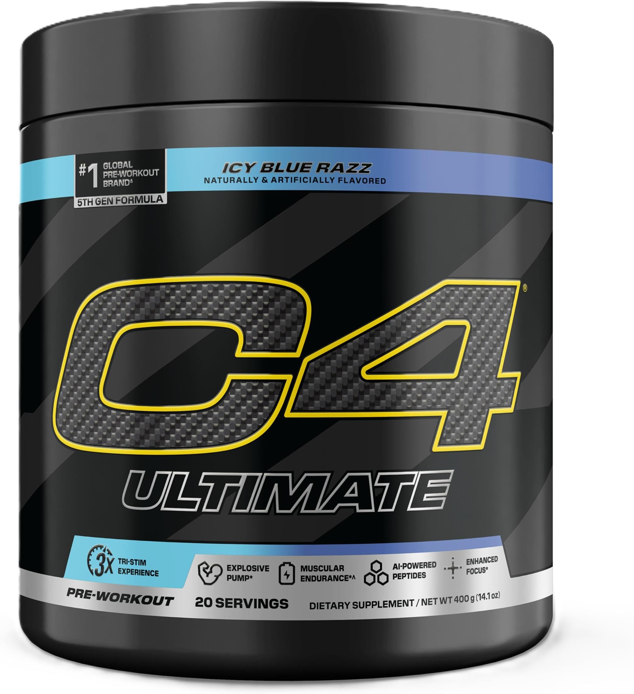Cellucor C4 Ultimate Pre Workout Powder ICY Blue Razz - Sugar Free Preworkout Energy Supplement for Men & Women - 300mg Caffeine + 3.2g Beta Alanine + 2 Patented Creatines - 20 Servings