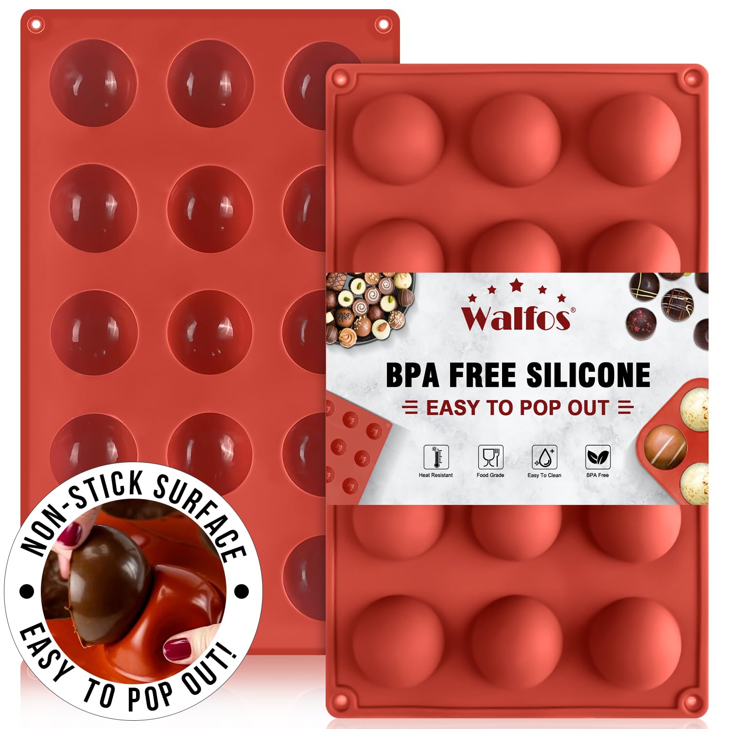 Small 15-Cavity Semi Circular Silicone Mold, 2 Packs Half Sphere Silicone Baking Molds for Making Jelly, Chocolates and Cake