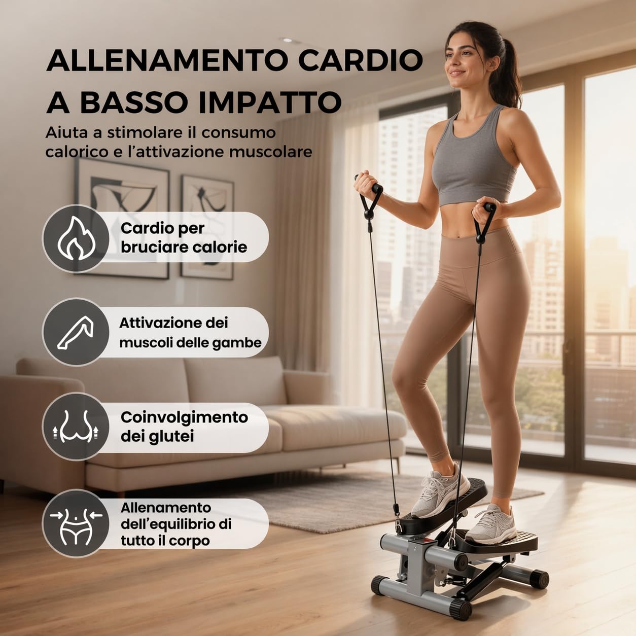 Niceday Mini stepper per la casa | Up-Down Stepper con Power Ropes | Home Trainer con display LCD | 2 in 1 dispositivo di allenamento fino a 100 kg | Allenatore per gambe e braccia, Home Fitness