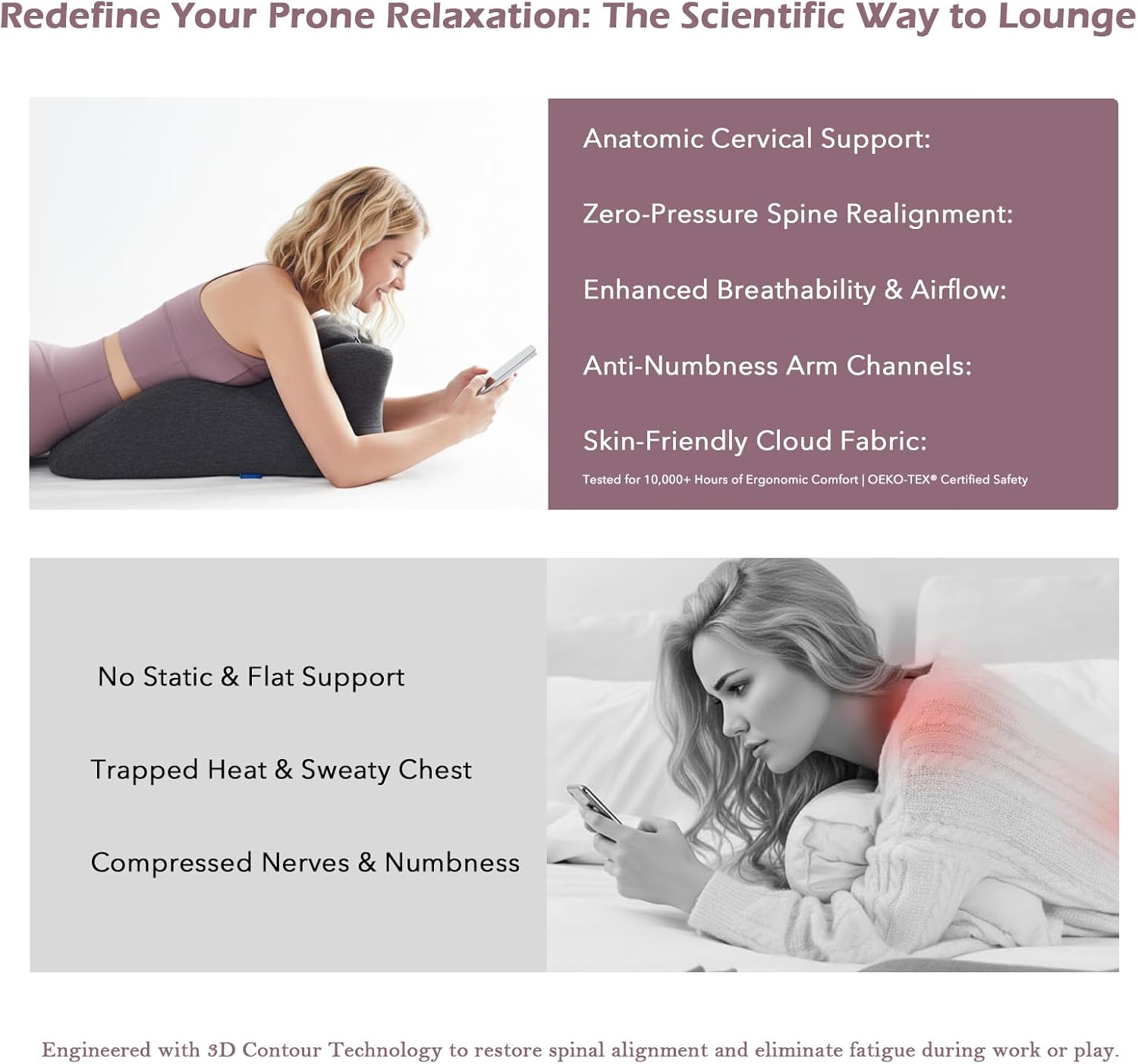 Cupocupa Ergonomic Wedge Pillow for Bed Reading & Back Support - Zoned Contour Design for Sitting Up, Prone Lounging & Gaming - Elevating Leg Pillow for Circulation & Recovery