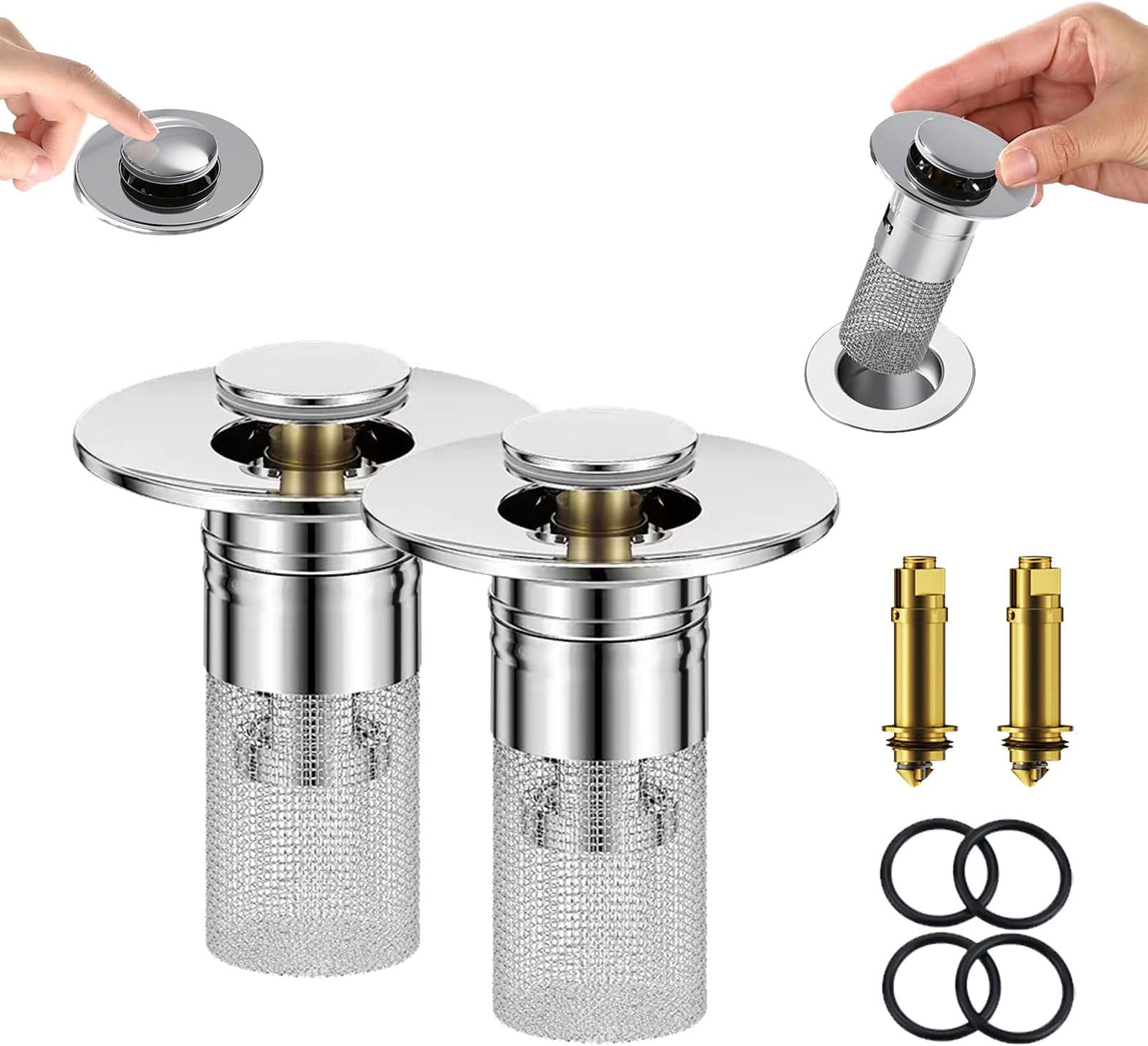 Ea-Zy Sink Plug, Muentastard Drain Stopper, Ea-Zy Sink Plug with Basket, Bathroom Sink Drain Strainer Hair Catcher, Pop up Sink Drain Filter Stopper