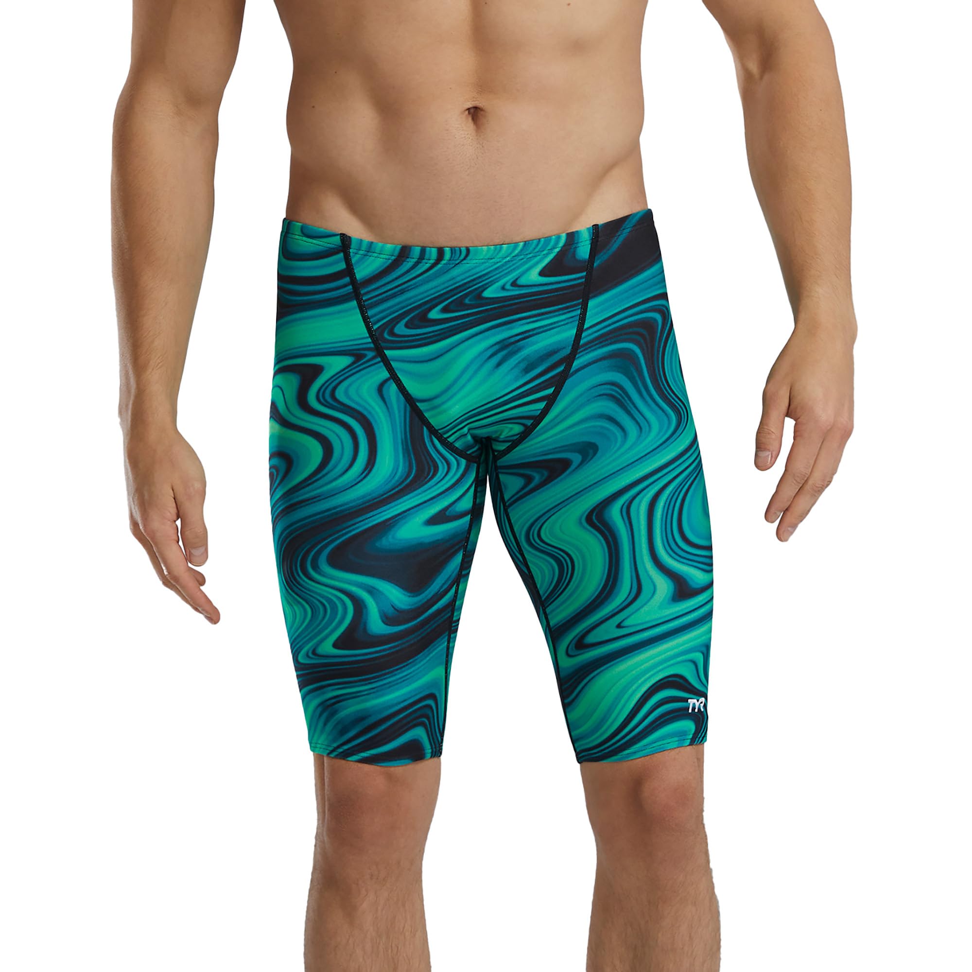 TYR Men's Durafast Elite Athletic Jammer Swimsuit Swim Trunks, Green Vitality, 36