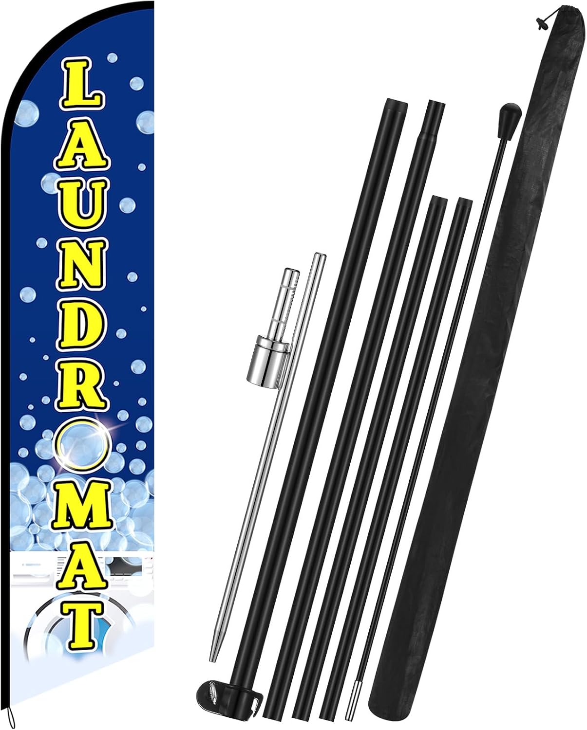 Mindsoft Laundromat Feather Flag Pole Kit Advertising Feather Banner 15 ft Sign with Flag Pole Kit and Ground Stake
