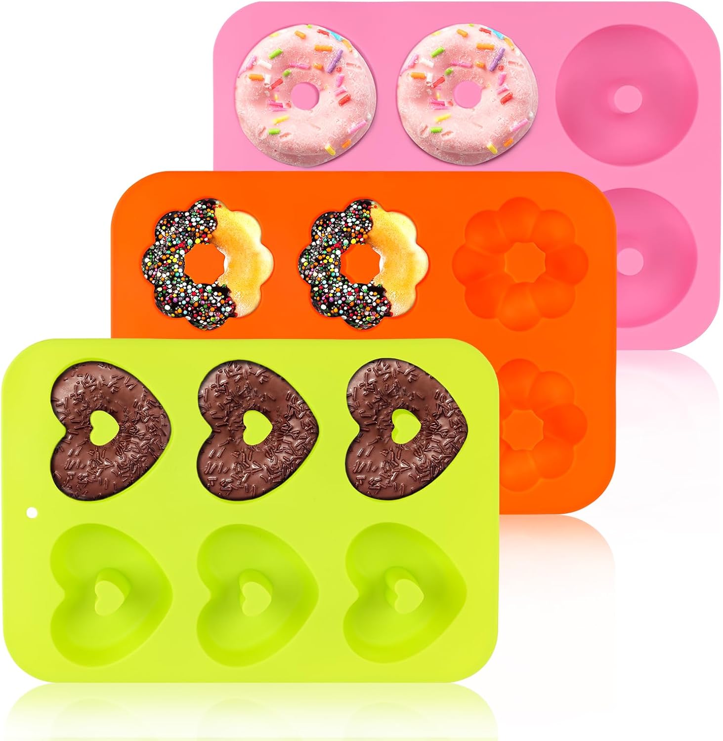 3 Pack Silicone Donut Pan, Non-stick Doughnut Molds for Baking, 6 Cavity Donut Maker Muffin Cupcake Bagel Making Tray (Gray, Pink, Blue)