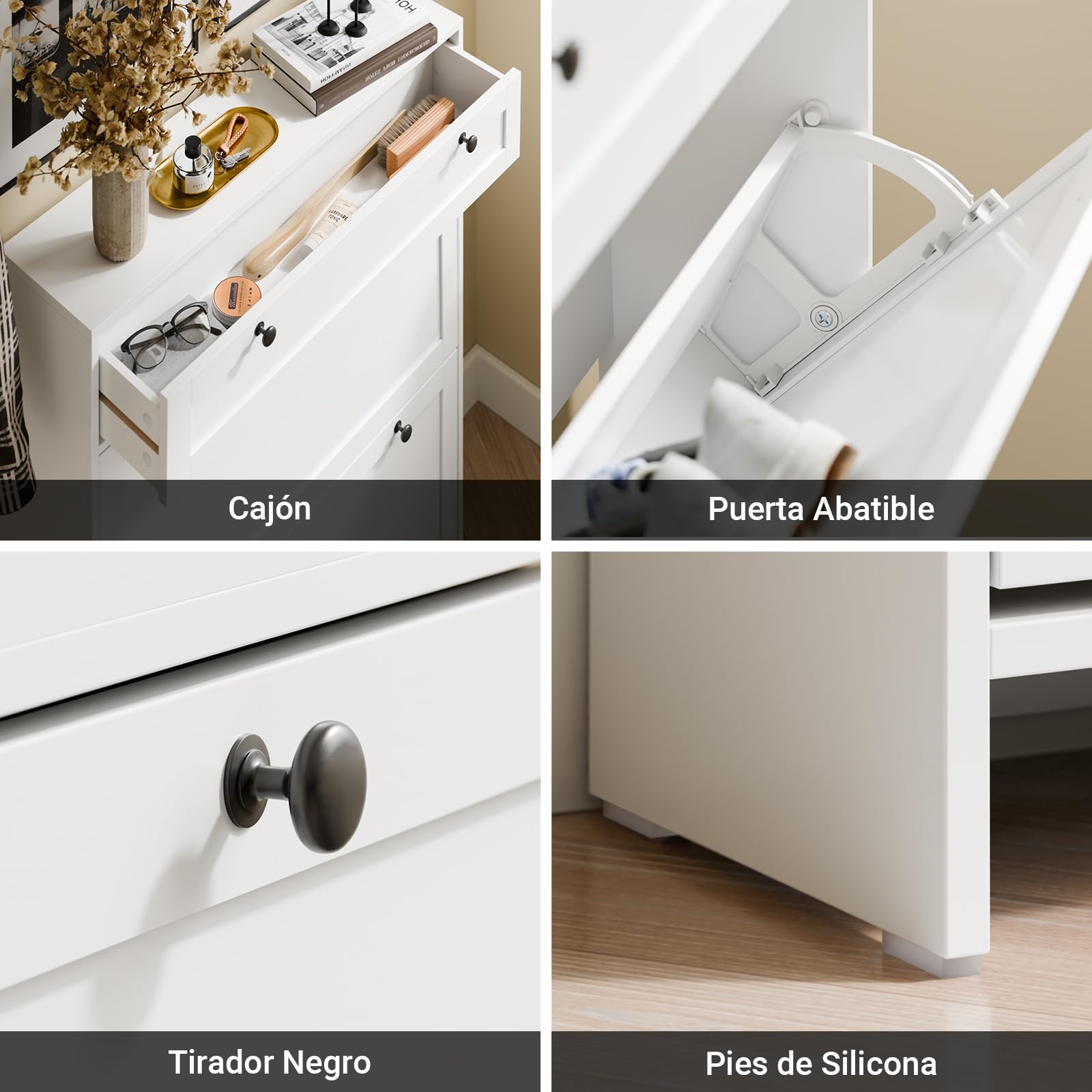 SoBuy Zapatero Entrada Recibidor Mueble Zapatero Blanco de Almacenaje con Cajone y 2 Puertas, Diseño Compacto para 8 Pares de Zapatos, Material Duradero, Instalación Fácil, 80 x 19 x 107cm, FSR207-W