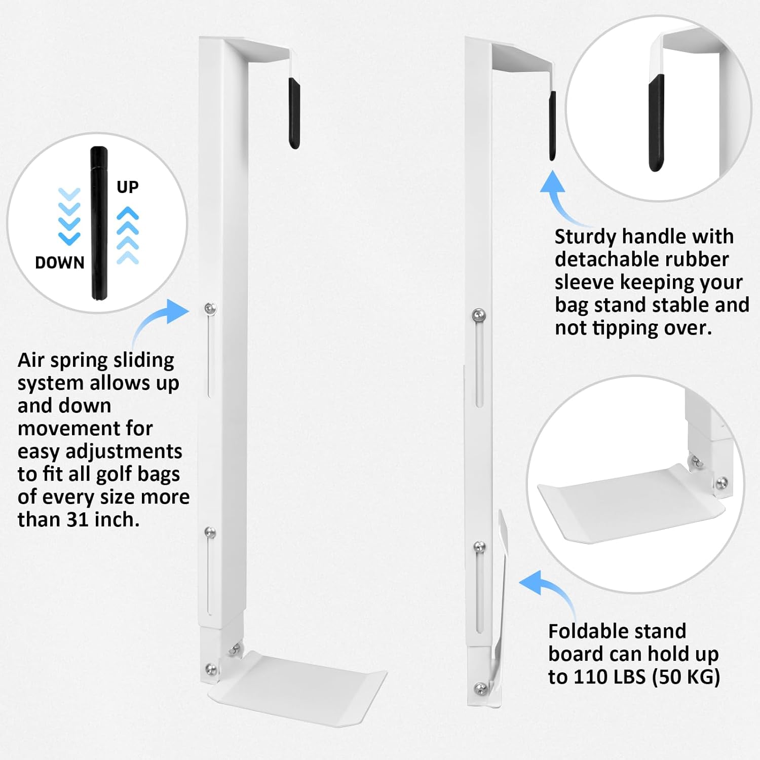 Wall Mount Golf Bag Storage Rack for Garage with Air Spring Sliding System, Space-Saving Golf Bag Holder for Wall, Golf Storage Stand Organizer for Golfing Clubs, Home, Basement