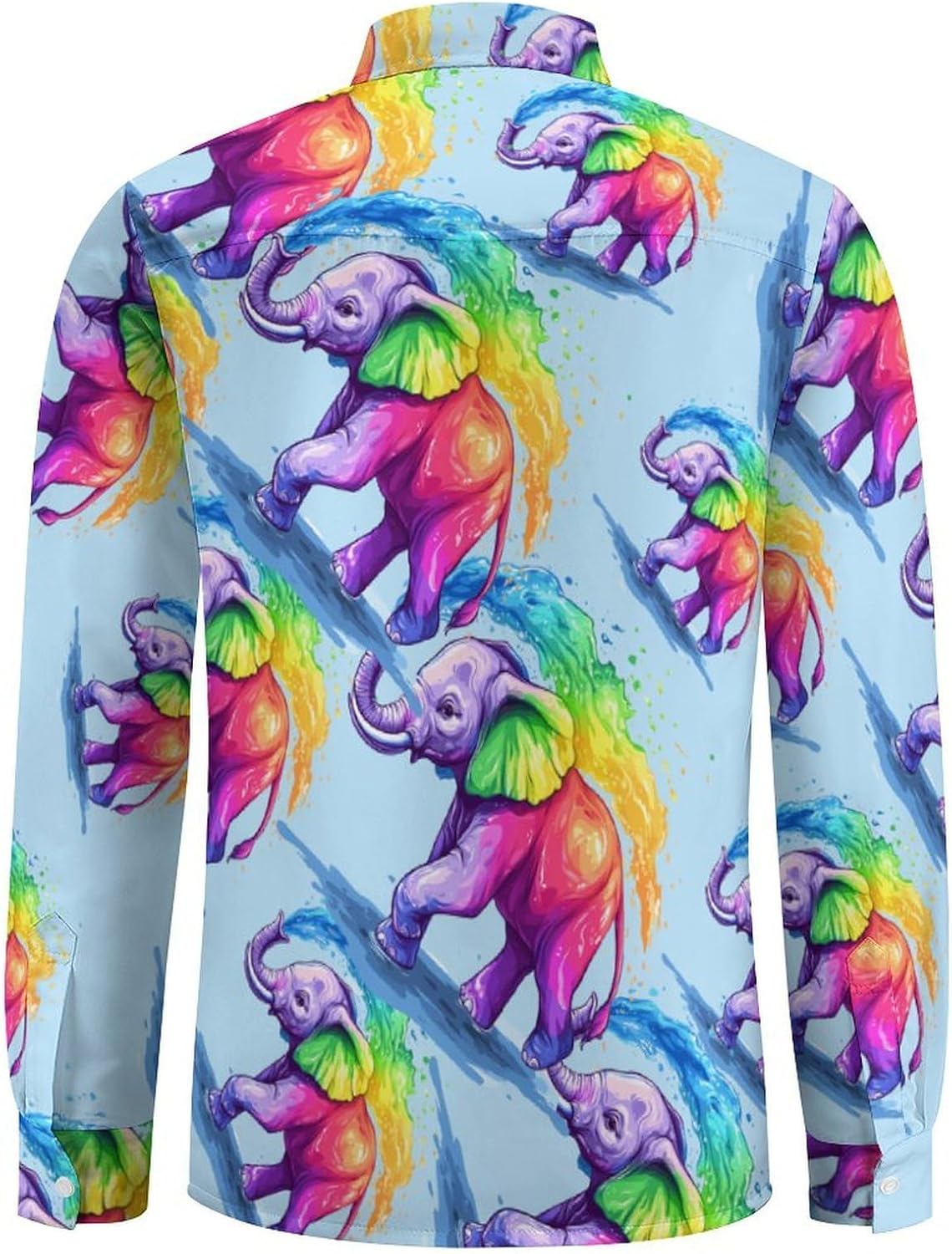 Colorful Elephant Long Sleeve Shirts Casual Dress Shirt Button-down T-shirts for Men