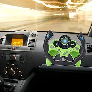 Portable Kids Early Education Simulation Steering Wheel Simulated Driving Controller, Steering Wheel Toy, with Lights and Sounds for Boys and Girls (Green [with Base] 503g)